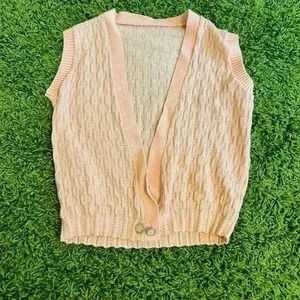 Vintage 70s Pastel Pink Knit Sweater Vest